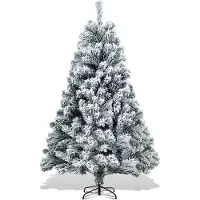 Fiqops Faziango 150cm Künstlicher Weihnachtsbaum mit Schnee, inkl. Metallfuß mit 550 Spitzen PVC Nadeln, Christbaum Tannenbaum PVC, Weiß
