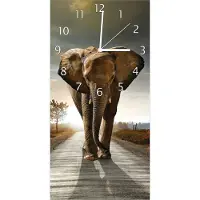 Wallario Design Wanduhr Elefant bei Sonnenaufgang in Afrika aus Echtglas, Größe 30 x 60 cm