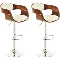 DELUKE 2er Set Barhocker NADAN - Kunstleder Walnuss/weiß 50x48x88 cm | Barstuhl Höhenverstellbar Mit Lehne Drehbar Tresenhocker Tresenstuhl Kneipenhocker