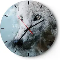 ARTTOR Wanduhr - Rund - Glasuhr - Weiß Der Wolf Bild - 30x30cm - Schleichendes Uhrwerk - Lautlos - zum Aufhängen bereit - Dekoration Modern - Wanddekoration aus Glas - C3AR30x30-4623
