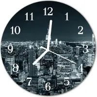 Tulup Glasuhr Wanduhr Küchenuhr Echt-Glas 30fi cm Skyline Nacht schwarz-weiß