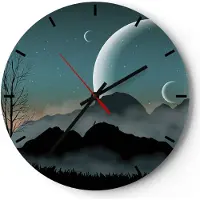 ARTTOR Wanduhr - Rund - Glasuhr - Himmel Nacht Illustration - 40x40cm - Schleichendes Uhrwerk - Lautlos - zum Aufhängen bereit - Dekoration Modern - Wanddekoration aus Glas - C3AR40x40-4143