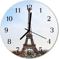 Tulup Glasuhr Wanduhr Küchenuhr Echt-Glas 30fi cm Eiffelturm braun