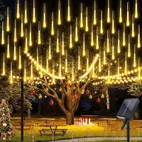 ROSNEK LED Solar Meteorschauer Lichterkette Wasserdicht Eiszapfen Meteor Regen Lichter Außen Garten Party Hochzeit Weihnachten Deko, 30cm 192LEDs, Warmweiß