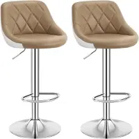 Woltu Barhocker Sitzfläche aus Kunstleder, Gestell aus verchromtem Stahl, 2 farbig : Khaki+ Weiß 2 Farbe: Khaki+ Weiß Stückzahl: 2