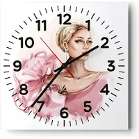 ARTTOR Wanduhr - Quadrat - Glasuhr - Frau Künstlerin Mode - 30x30cm - Schleichendes Uhrwerk - Lautlos - zum Aufhängen bereit - Dekoration Modern - Wanddekoration aus Glas - C4AC30x30-5092