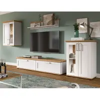 Inn.Furn Wohnwand "Mirano" in weiß Lärche und Eiche Artisan Landhaus Wohnkombination 4-teilig 316 cm, inklusive Beleuchtung