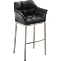 DELUKE Barhocker GIBEL - Kunstleder Schwarz 64x48x110 cm Silber | Barstuhl Mit Lehne Tresenhocker Tresenstuhl Kneipenhocker Kneipenstuhl