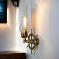 Licht-Erlebnisse Wandlampe Messing massiv Glas Maritim Anker Sextant H: 32 cm E14 Wandleuchte Badezimmer Flur innen