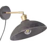 Beliani Wandleuchte Schwarz und Messing Mango-Holz 1-Flammig Verstellbar mit Schirm Kegelform Wohnzimmer Schlafzimmer Flur Diele Beleuchtung