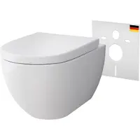 Alpenberger Spülrandloses Hänge WC mit Bidet Funktion | Taharet WC mit Nano & Toilettendeckel mit Absenkautomatik | Keramik Toilette Kloschüssel + Schallschutz | Passend zu Geberit