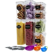 WellGro Aufbewahrungsboxen-Set mit Etiketten, Kreidestift und Messlöffeln. Lebensmittelbehälter mit Deckel, BPA-frei, luftdicht, auslaufsicher und spülmaschinenfest. Anzahl: 8 Stück.
