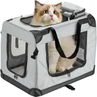 Fudajo Faltbare Transportbox für Hunde, Katzen M (60x42x44cm), robust, leicht, sicher, Hundebox mit Tragegriff und Decke, Grau