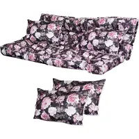 Blomster Hollywoodschaukel Auflage Hellgrau 148 cm mit 2 Kopfkissen, wasserfeste Gartenschaukel Auflage, , mit Befestigung – schwarz mit Rosen