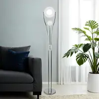 Licht-Erlebnisse Stehlampe Modern "Rennes" Chrom Weiß Metall Standleuchte Wohnzimmer