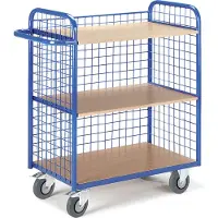 ROLLCART Etagenwagen mit 3 Gitterwänden 1070mm hoch und 3 Ladeflächen 800x490mm im Buchendekor ohne Rand
