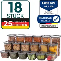 Uandu Vorratsdosen mit Deckel Luftdicht Set, BPA frei, Aufbewahrungsbox mit Deckel Küche, Vorratsdosen-Sets, Vorratsdose Küchenorganizer, Vorratsbehälter Mehl Aufbewahrung Küche - 18 Mix/Grau
