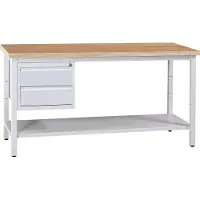 Proregal Werkbank CRICKET mit 2 Schubladen und Ablageboden | HxBxT 84x120x60cm | Traglast 150kg | Grau-Buche