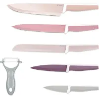 Navaris Messer Set 6-teilig inkl. Schäler - 5x Edelstahl Küchenmesser und 1x Keramik Gemüseschäler - Fleischmesser Brotmesser - Messerset bunt