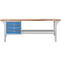 Proregal Werkbank Giant Rhino Plus mit 4 Schubladen | HxBxT 84x200x70cm | Traglast 500kg | Lichtgrau/Lichtblau