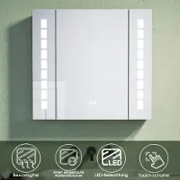 Sonni 60 × 65 cm Aluminium Spiegelschrank Touch Schalter mit beschlagfrei und LED Beleuchtung mit Rasiersteckdose