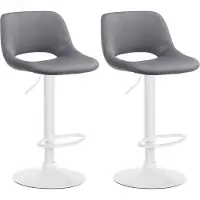 CLP 2er Set Barhocker Camden Samt drehbar und höhenverstellbar dunkelgrau Material Gestell Metall matt weiss