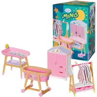 Baby Born Minis - Playset Furniture, Kleiderschrank, Kleiderstange, Stubenwagen