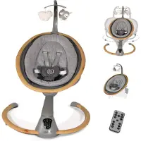 Babygo Elektrische Babywippe Homey, grau/Holzoptik