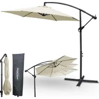 Holz4home deluxe4home Sonnenschirm Ø270 cm Creme I Ampelschirm mit Ständer & Schutzcover I Hängeschirm Terrassenschirm Handkurbel I Sonnenschutz