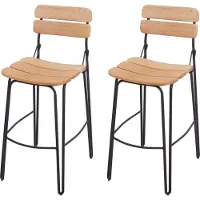 Mendler 2er-Set Barhocker MCW-G71, Barstuhl Küchenhocker Bistrostuhl Tresenhocker, Industrial Metall Holz naturbraun