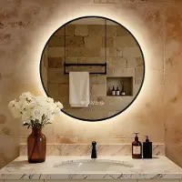 S'AFIELINA Badspiegel mit Beleuchtung Rund 60 cm Diameter,LED Badspiegel mit Touch, Beschlagfrei, Dimmbar, Uhr, Temperatur, Speicherfunktion,Schwarzer
