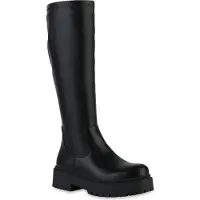 Van Hill Damen Leicht Gefütterte Plateaustiefel Stiefel Profil-Sohle Schuhe 841464, Farbe: Schwarz, Größe: 40