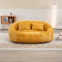 MODFU Doppel-Sitzsack Schlafsofa mit 2 Kissen & gepolsterten Schaumstoffpolsterung,Relaxsessel Extrabreit Sitzsacksofa Posterstuhl,Chenille,Gelb