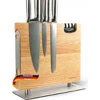 DELUKE Magnetischer Messerblock ohne Messer HYFO [MIT MESSERSCHÄRFER] - Eiche, inkl. Flaschenöffner | Messerhalter magnetisch Küchenmesser Organizer