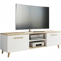 Matkam Bergen TV Lowboard skandinavisch TV Unterteil Fernsehtisch, H46 x B120 x T40 cm (Weiß-Artisan Eiche)