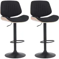 CLP 2er Set Barhocker Clawson Stoffbezug Bugholz höhenverstellbar und drehbar natur/schwarz Gestell Farbe schwarz