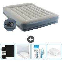 Intex Luftbett - 2 Personen - 152 x 203 x 30 cm - Grau - Inklusive Pumpe - Spannbettuch - Küssen - Reperaturset en Kissenschutz