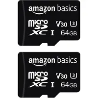 Amazon Basics âLSMICRO64GU3D Micro SDXC Class 10 UHS-I U3 V30 microSDXC Speicherkarte, 64 GB, Class 10 / UHS-III, 2er Pack