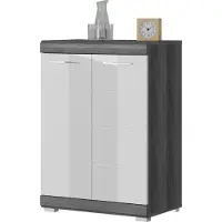Inn.Furn Kommode "Shawn" weiß Hochglanz und Rauchsilber grau Sideboard 60 x 85 cm