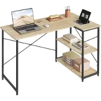 Woltu Schreibtisch Computertisch Büromöbel PC Bürotisch Arbeitstisch aus Holz Stahl, mit Ablage, 120x74x71,5 cm Heller Eiche+Schwarz