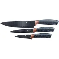 King 3tlg. Messerset CARBON DESIGN Edelstahl beschichtete Klingen mit Riffelstruktur / Größen: Kochmesser 20cm, Universalmesser 12.5cm, Gemüsemesser 8.5cm