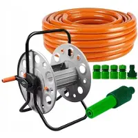 Neo Tools Gartenschlauch Set 20m 1/2" 4-lagig (24 bar), Metall-Schlauchständer, Spritzdüse verstellbar, UV-beständig & knickfest