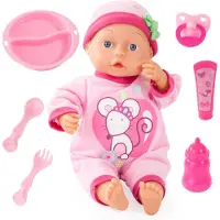 Bayer Design 93363AN Babypuppe 33 cm, spricht 24 Babylaute, mit Schnuller, Flasche und weiterem Zubehör