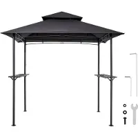 SucceBuy Grillpavillon, 2430x1500x500 mm, Überdachung für Außengrill, 2-stufiges BBQ-Gazebo mit Doppeldach, Gartenpavillon für 2–4 Personen, perfekt für Terrasse, Hinterhof und Garten