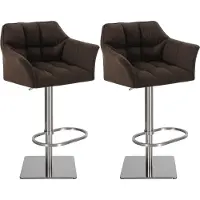 DELUKE 2er Set Barhocker SIHAR - Stoff Braun 64x45x88 cm Silber | Barstuhl Höhenverstellbar Mit Lehne Drehbar Tresenhocker Tresenstuhl Kneipenhocker