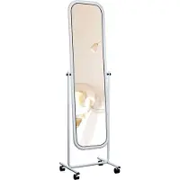 DELUKE Standspiegel TRIEST - Metall Weiß 48x45x166 cm | Mobiler Ganzkörperspiegel Freistehender Spiegel Mit Rollen
