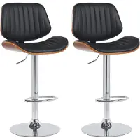 CLP 2er Set Barhocker Clawson Kunstlederbezug Bugholz höhenverstellbar und drehbar walnuss/schwarz Gestell Farbe chrom