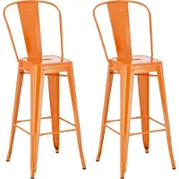 DELUKE 2er Set Barhocker CHENNA - Metall Orange 44x52x115 cm | Barstuhl Mit Lehne Tresenhocker Tresenstuhl Kneipenhocker Kneipenstuhl