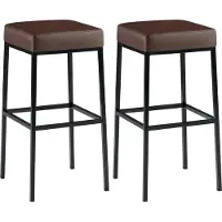 CLP 2er Set Barhocker Montreal Kunstleder gepolsterte Sitze und Fußstütze braun Gestell Farbe schwarz