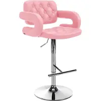 DELUKE Barhocker BURID - Kunstleder Pink 62x55x103 cm Silber | Barstuhl Höhenverstellbar Mit Lehne Drehbar Tresenhocker Tresenstuhl Kneipenhocker